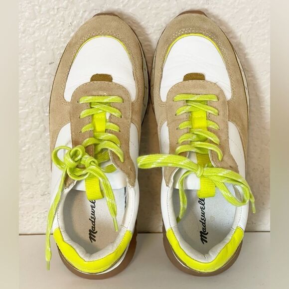 Madewell Kickoff Trainer Sneaker in Luminary Citron leather and tan suede 7.5 - Picture 7 of 16